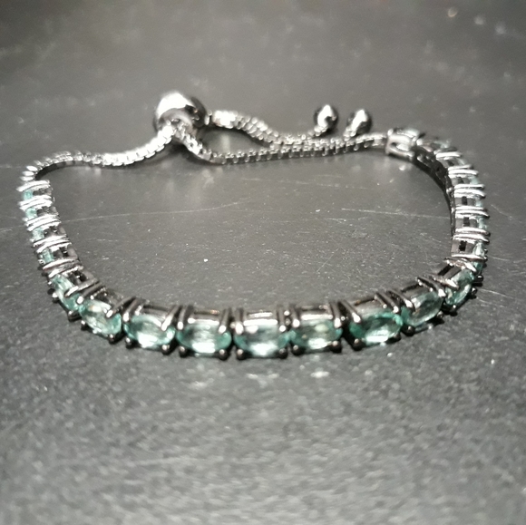 JTV Natural Apatite Bracelet Sterling Silver Bolo Adjustable  Natural Blue Apetite Bolo Bracelet